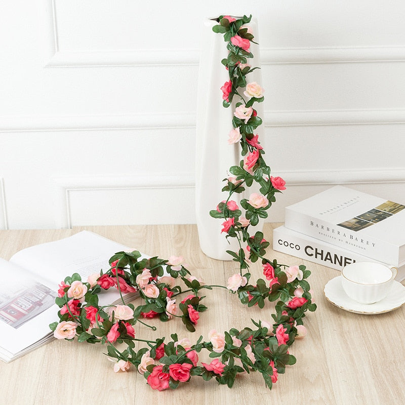 2.5M Rose Artificial Flower Garland White for Wedding Home Room Decoration Spring Autumn Garden Arch Decor DIY Fake Flowers Vine