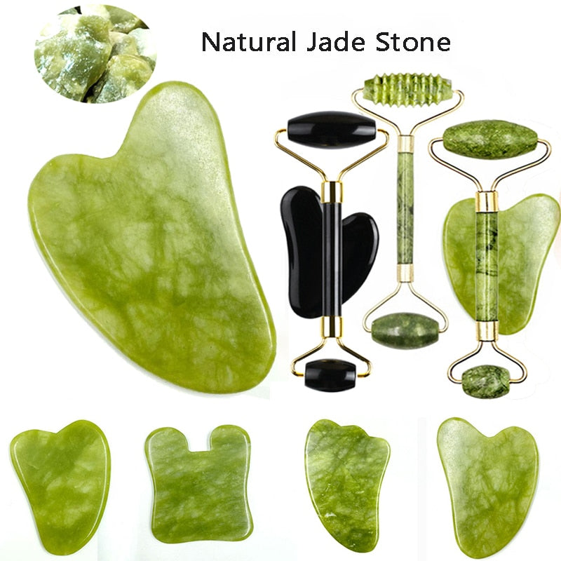 Masajeador Facial de Jade Natural Gua Sha, masajeador Facial de piedra Guasha, tablero de acupuntura para el cuidado de los ojos, herramienta de Masaje para SPA