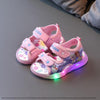 Disney Cartoon Elsa LED Sandals Fashion Beach Glowing Kids Pink Purple Casual Shoes Elegant Lighted Children Sandals Size 21-30