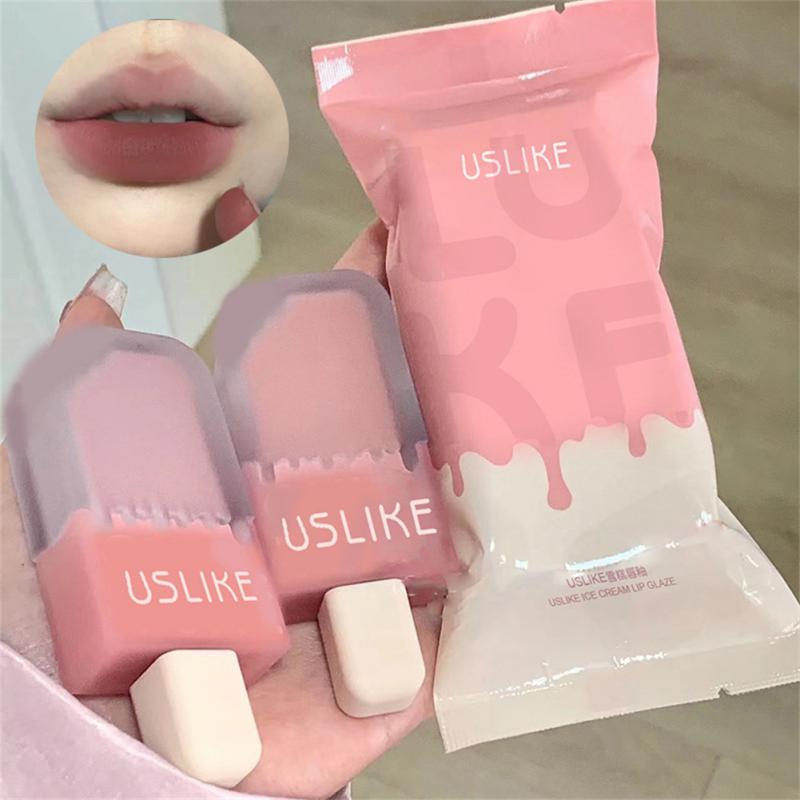 Matte Lip Gloss Velvet Satin Lipstick Waterproof Long Lasting Lip Tint Ice Cream Lip Glaze Beauty Woman Lips Makeup Cosmetics