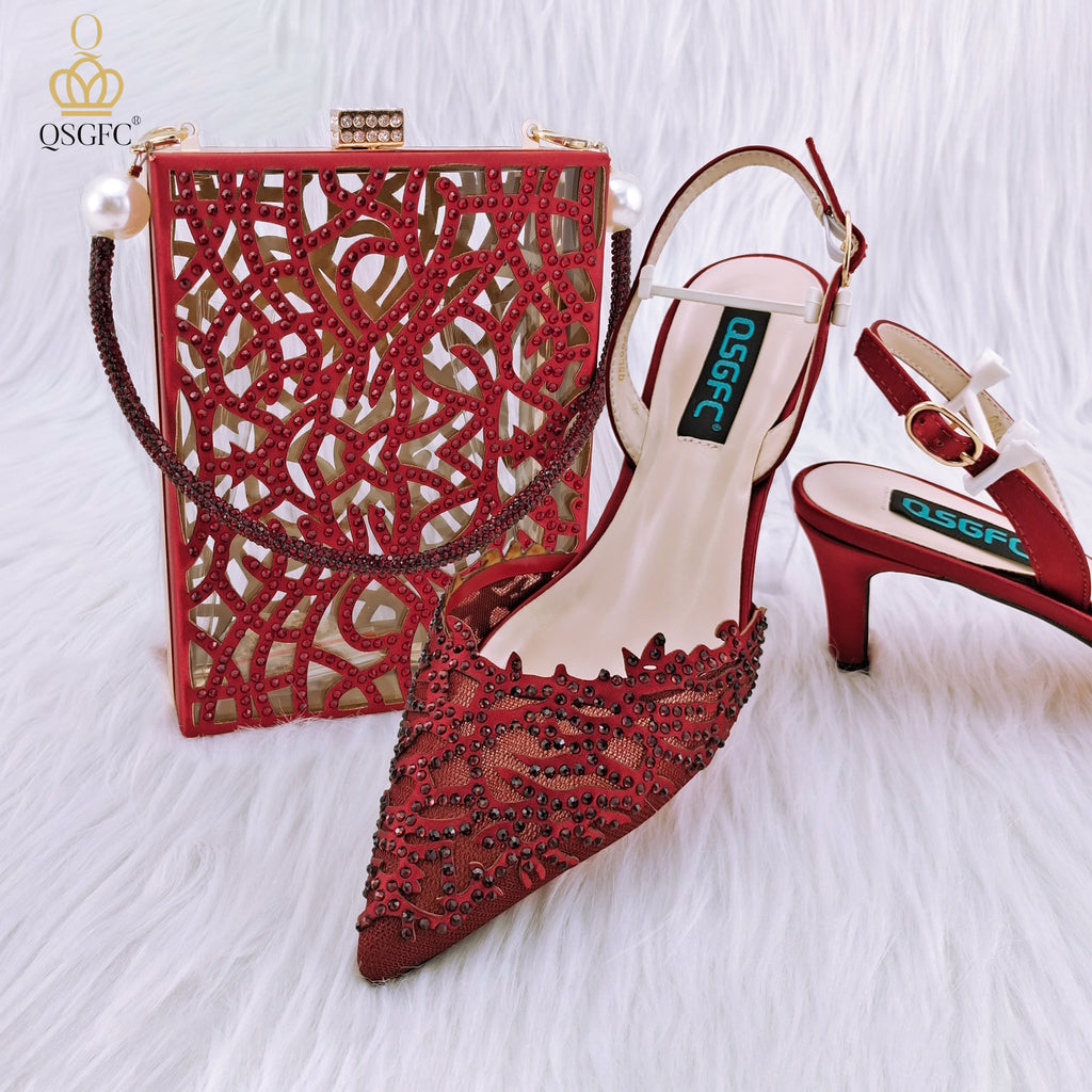 QSGFC New Hollow Coral Pattern Design Fashionable And Elegant Wear Comfortable Ladies Pointed Toe Shoes And Bag