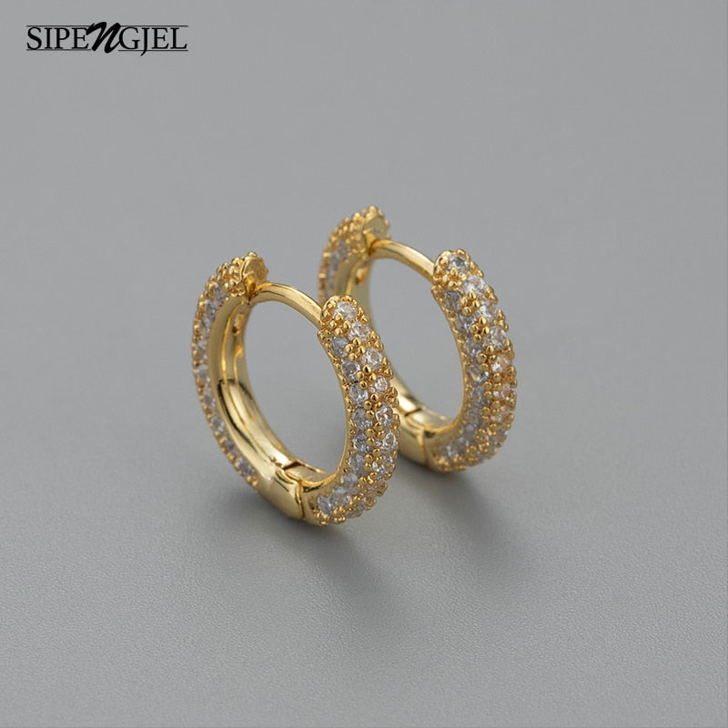 SIPENGJEL 2 Pcs Gold Color Minimal Hoop Earrings For Women Zirconia Small Round Circle Earrings Piercing Jewelry Accessory