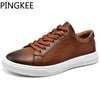 PINGKEE Lightweight Lace Up Light Men's Shoes for Men Comfortable Men's Casual Shoes Soft Fashion Man Sneakers Leather Men Shoes