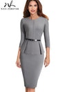 Nice-forever Vintage Elegant Wear to Work with Belt Peplum vestidos Business Party Bodycon Office Career Women Dress B473