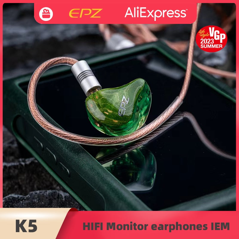 EPZ K5 1DD+4BA Monitor IEM Earphone Wired HIFI  In Ear Earbuds Three-In-One 0.78 2 Pin Single Crystal Copper Upgrade Cable