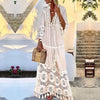 Tassel Sexy Boho Long Dress Women 2019 Fall Solid Hollow Out V-Neck Lace Sexy Dresses Bohemian Style Plus Size Dress Vestidos