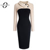 Vintage Women Patchwork Pattern Bodycon Elegant Office Ladies Charming Dress EB238