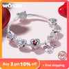 WOSTU 100% 925 Sterling Silver Heart Vintage Charms Beads Fit Original DIY Bracelets Necklace Mother's Day Jewelry Gifts for Mom