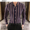 Autumn New Korean Fashion Casual Button Down Shirt Men Design Brand Slim Fit Man Blouse Long Sleeve Striped Shirts