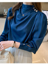 Women Shirt Long Puff Sleeve Satin Chiffon Tops Elegant High Collar Blouses Red White Blue Ladies Tops Blusas Femininas