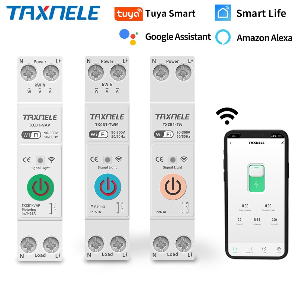 63A TUYA WIFI Smart Switch 1P Circuit Breaker Energy Meter KWh Power Metering Timer Relay MCB Smart Life voltage current protect