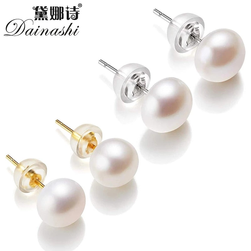 Boucles d'oreilles en perles d'eau douce naturelles véritable 925 boucles d'oreilles en argent Sterling perle blanche de culture pour les femmes boucles d'oreilles bijoux en gros