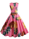 Pineapple Print Vintage Dress Women Summer  Pin Up Retro 50s Rockabilly Sleeveless A-Line Midi Party Dresses Belt