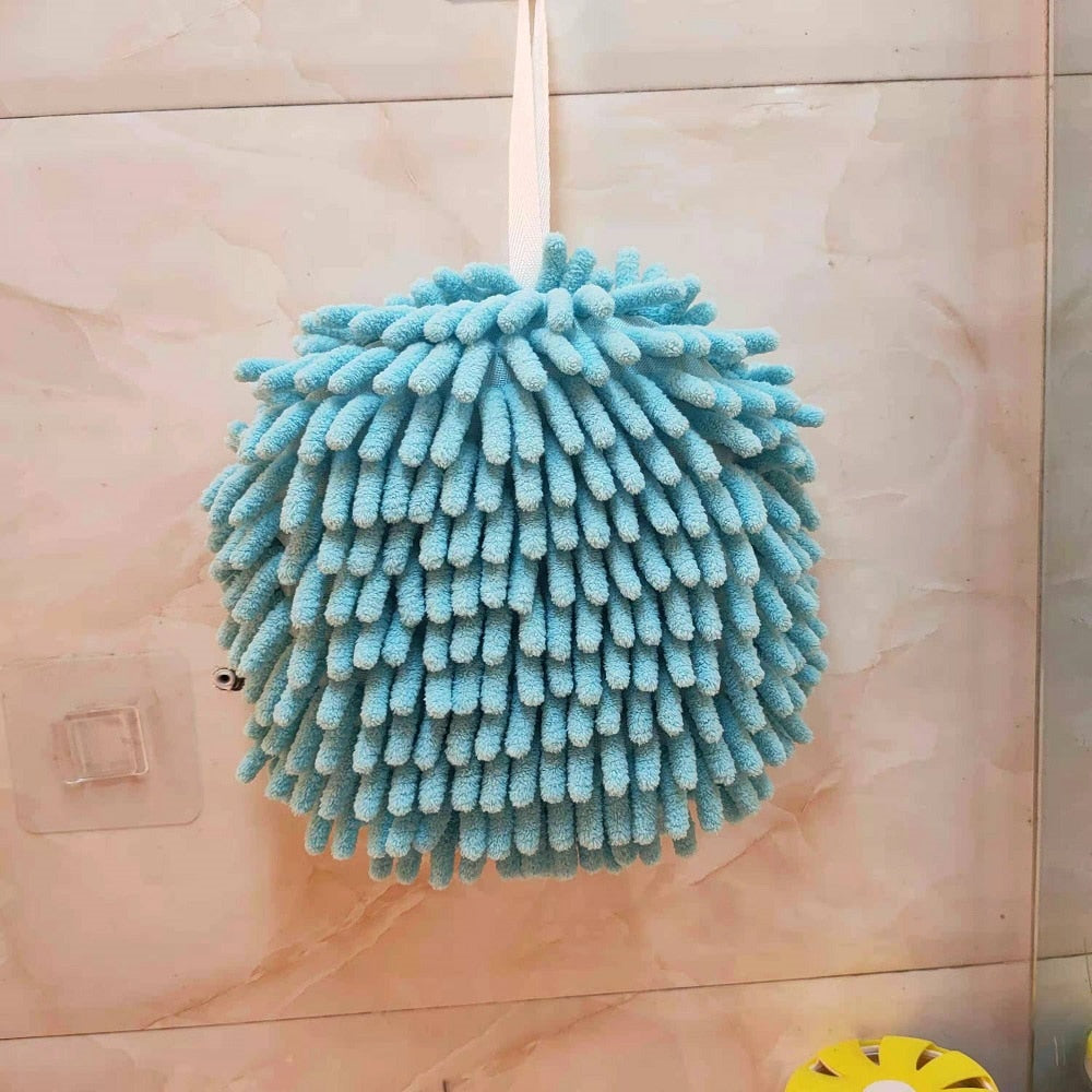 Chenille Hand Towel Ball with Hanging Loop