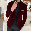 Burgundy Velvet Blazer Men Fashion Casual Blazer Men Wedding Groom Singer Costume Slim Blazer Formal Evening Dress M-5XL