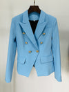 HIGH STREET Newest Designer Jacket Fashion Women's Classic Slim Fitting Double Breasted Lion Buttons Blazer Baby Blue