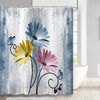 Teal Large Daisy Floral and Butterfly Shower Curtain Turquoise Bathroom Curtain  Waterproof Bathroom Decoration With Hooks