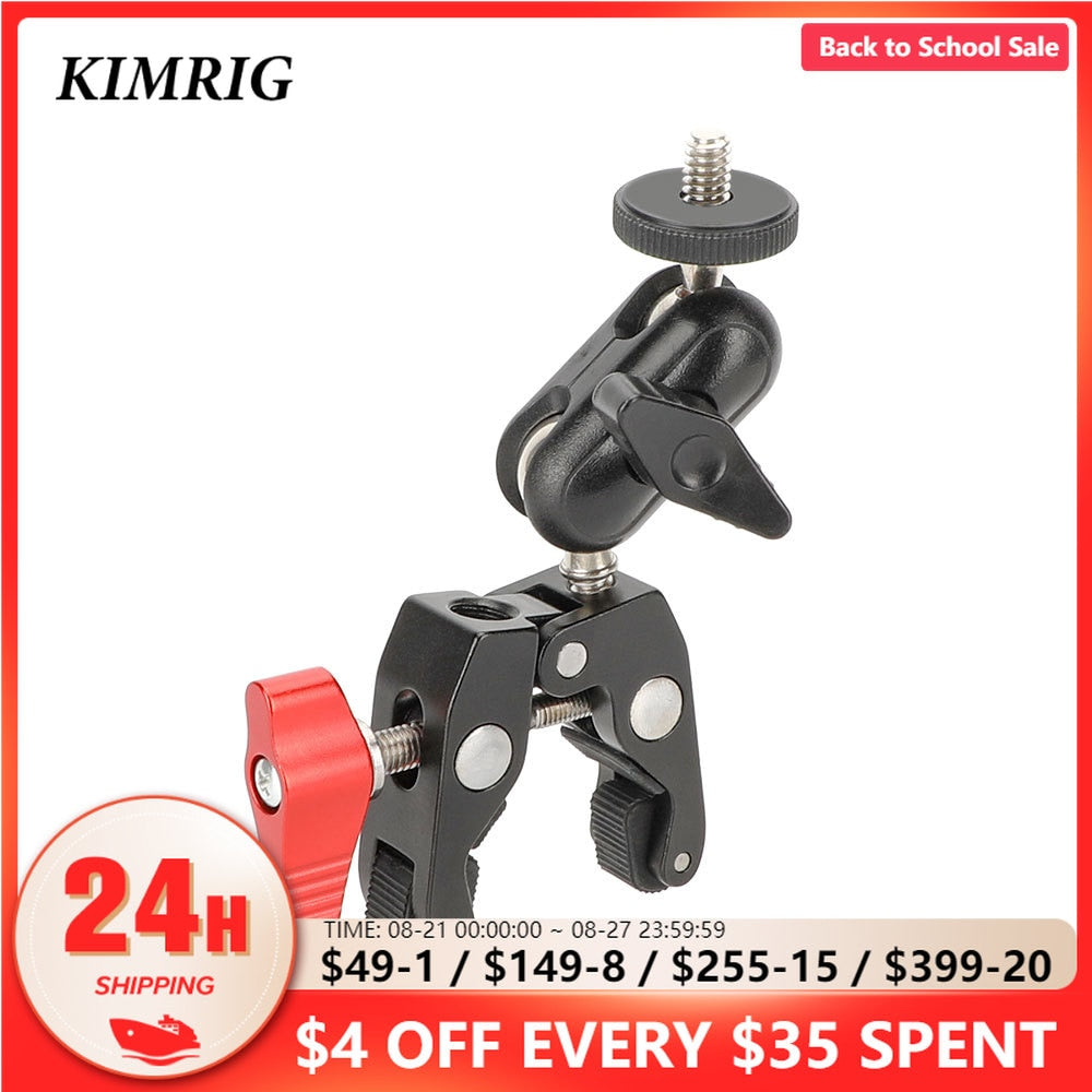 KIMRIG Metal Super Clamp with 360° Double Ball Head Magic Arm Clamp with 1/4" 3/8" Hole for DSLR Camera Monitor LED Light Mic