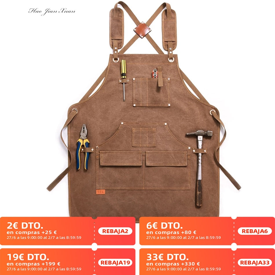 New Durable Goods Heavy Duty Unisex Canvas Work Apron with Tool Pockets Cross-Back Straps Adjustable For Woodworking Painting